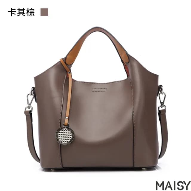 【MAISY】情人節禮物 真皮 歐美流行風格牛皮子母手提包(真皮包包 現+預  黑色／卡其棕／灰色／紫色／綠色)