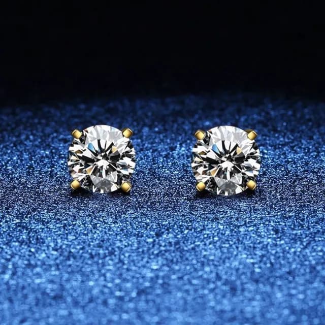 【巴黎精品】現貨+預購 莫桑石耳環925純銀耳針(1克拉D色鍍金四爪女飾品a1co44)
