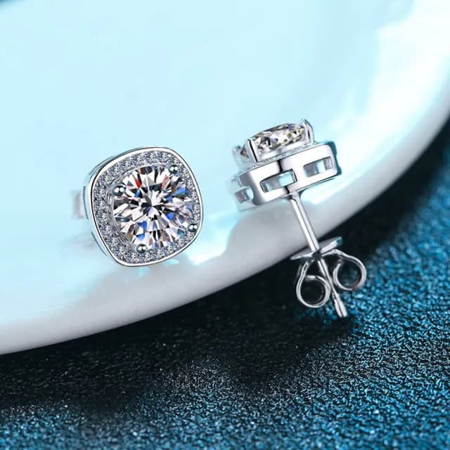 【巴黎精品】現貨+預購 莫桑石耳環925純銀耳針(1克拉公主方包微鑲女飾品a1co72)