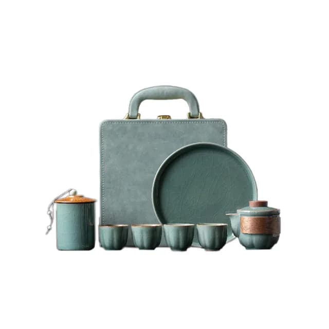 【美味好伙伴】靜心旅行茶具組 哥窯(茶具 茶壺 茶杯 茶倉 茶葉罐 爬山 健走)