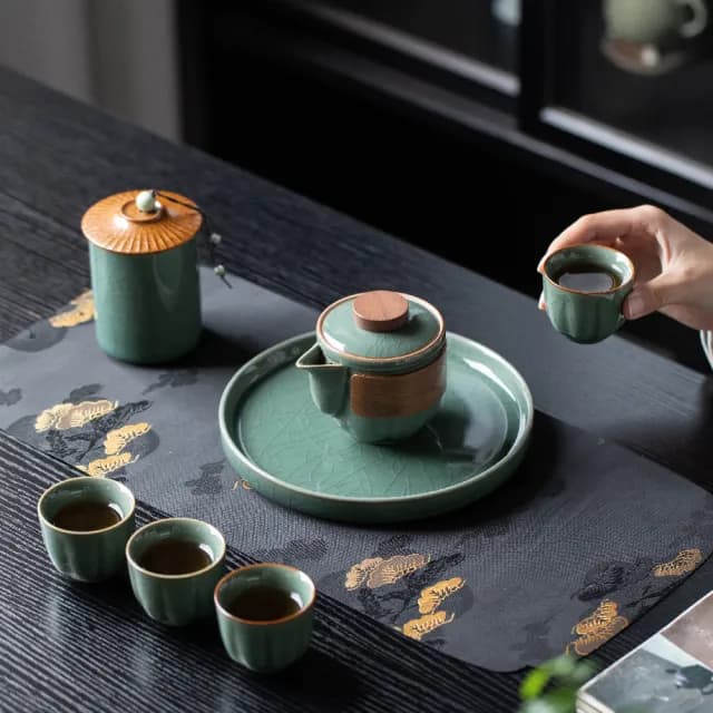 【美味好伙伴】靜心旅行茶具組 哥窯(茶具 茶壺 茶杯 茶倉 茶葉罐 爬山 健走)