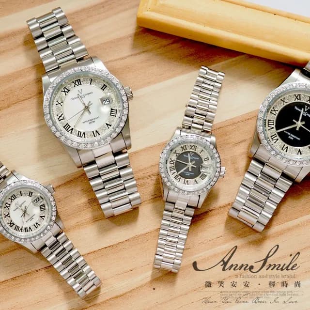 【Valentino Coupeau】奢華雙圈晶鑽羅馬數字不鏽鋼男女款手錶(范倫鐵諾 古柏  VCC)