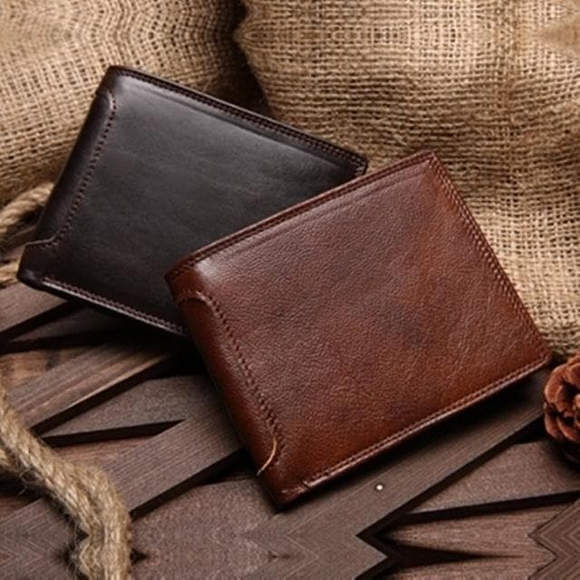 【米蘭精品】現貨+預購 短夾真皮皮夾(商務簡約休閒復古男皮件情人節生日父親節禮物2色73lu39)
