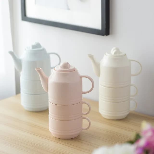 【嘿豬豬 x 交換禮物】茶壺杯組(杯子2入+壺 陶瓷餐具 可愛造型 下午茶組 茶具組 泡茶壺 入厝禮物)