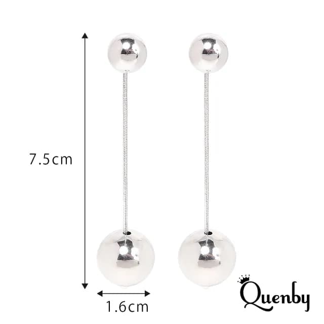 【Quenby】925純銀 質感鋼珠垂墜耳環/耳針(耳針/飾品/配件) - momo購物網 - 好評推薦 -