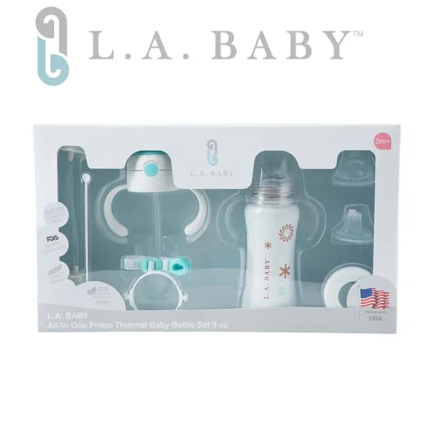 【L.A. Baby】四階段316超輕不鏽鋼保溫奶瓶成長禮盒組270ml 15件組(珍珠白)