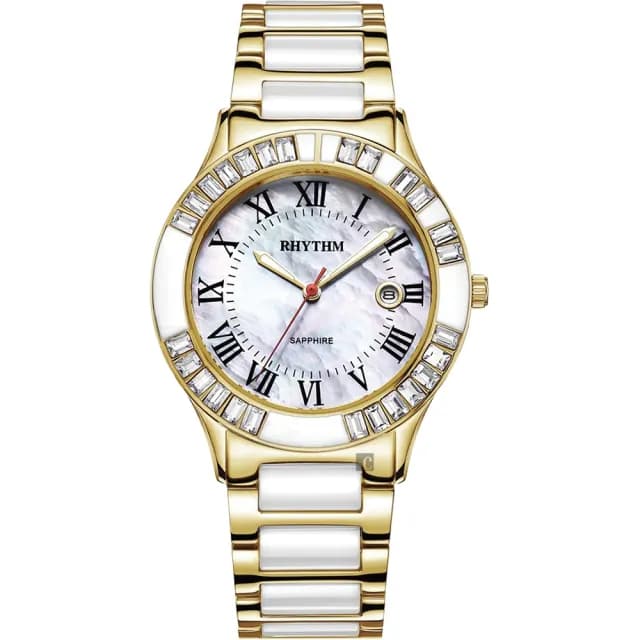 【RHYTHM 麗聲】羅馬陶瓷女錶-珍珠貝x金/38mm 送禮 禮物 推薦(F1203T04)