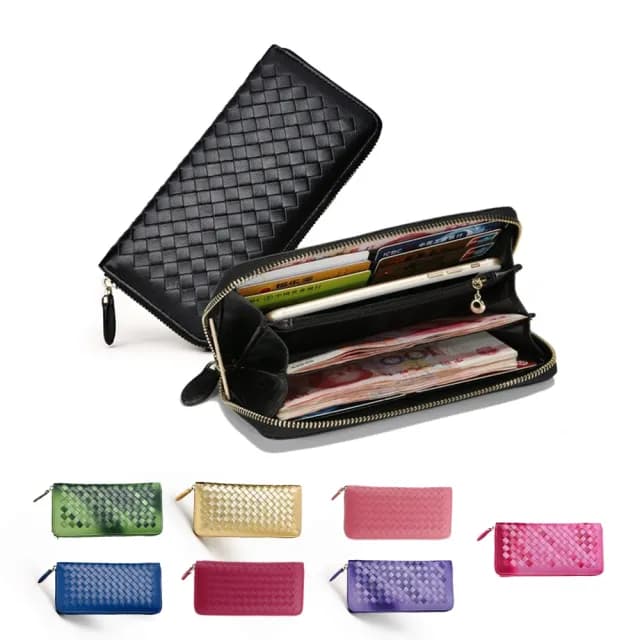 【玩皮工坊】 羊皮編織多隔層女士皮夾長夾錢包KN06(7色可選)