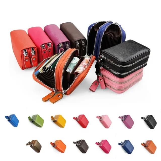 【玩皮工坊】真皮 牛皮雙拉鍊卡片零錢包 CB89 卡片零錢包(真皮包包 13色12卡位2零錢位)