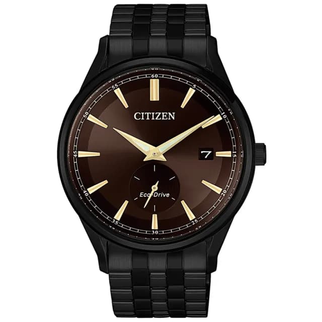【CITIZEN 星辰】光動能 酷黑時尚小秒針男錶-咖啡x黑/40mm 七夕 情人節 禮物(BV1115-82X)
