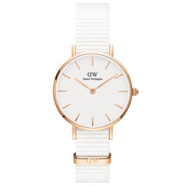 【Daniel Wellington】DW 手錶  Petite Dover 28mm純淨白織紋錶-玫瑰金框(DW00100313)