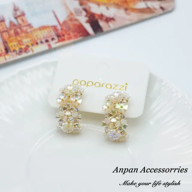 【Anpan】925銀針韓東大門OL百搭貝殼花朵C型耳環