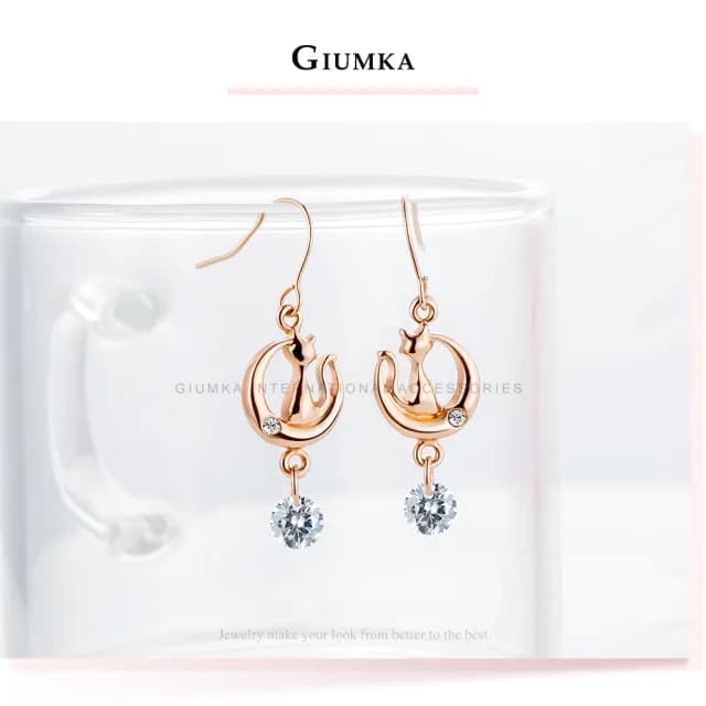 【GIUMKA】新年禮物．貓咪耳環．耳勾式(銀色/玫金)