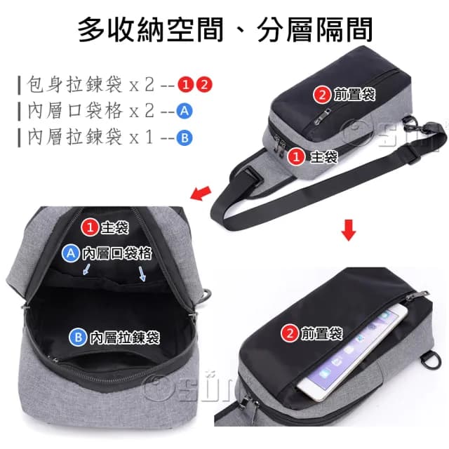【Osun】父親節禮物 USB充電男士防潑水牛津布單肩小背包(防水包 顏色任選/CE278)