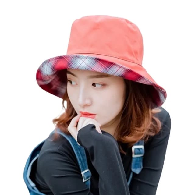 【米蘭精品】現貨+預購 防曬遮陽漁夫帽(棉質雙面純色/格紋女帽子母親節禮物6色73vf3)