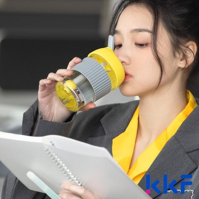 【KKF 吻吻魚】彩虹啵啵兩用吸管隨行杯 365ml(耐熱玻璃、可拆洗、吸管直飲兩用、附精美包裝、送禮推薦)