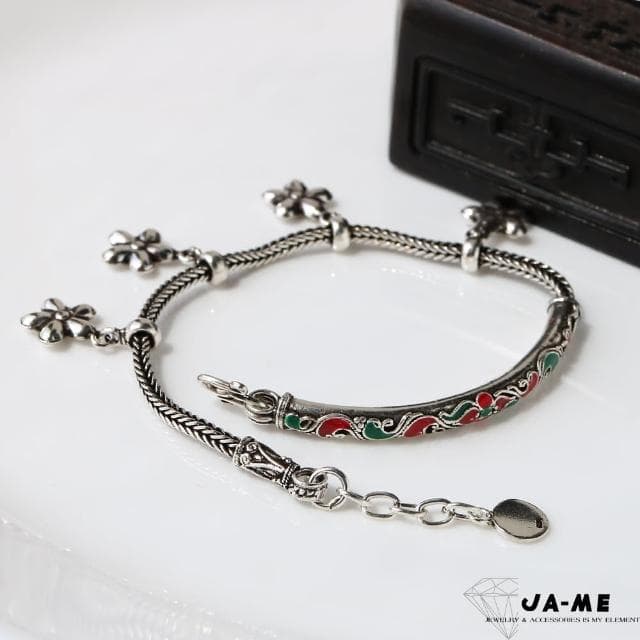 【JA-ME】千足銀小花琺瑯手鍊 男士或大手圍女士適合(母親節禮物/現貨)