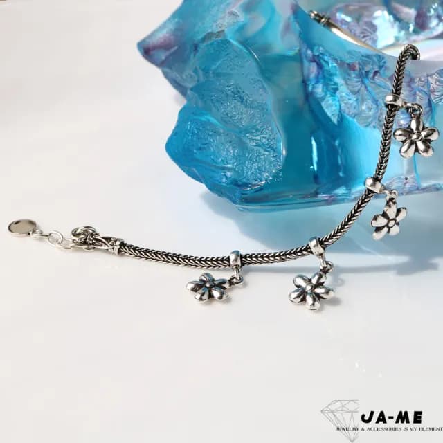【JA-ME】千足銀小花琺瑯手鍊 男士或大手圍女士適合(情人節/父親節/禮物/現貨)