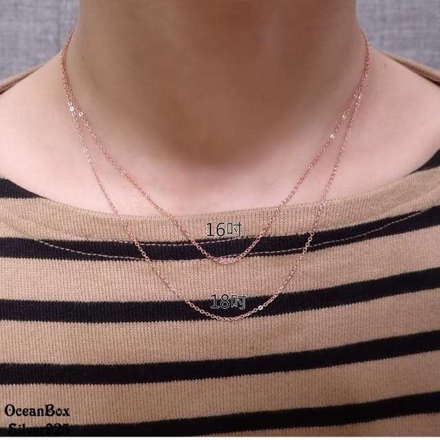 【海洋盒子】16吋.18吋。簡單橢圓十字義大利玫瑰金925純銀項鍊(女用細短鍊)