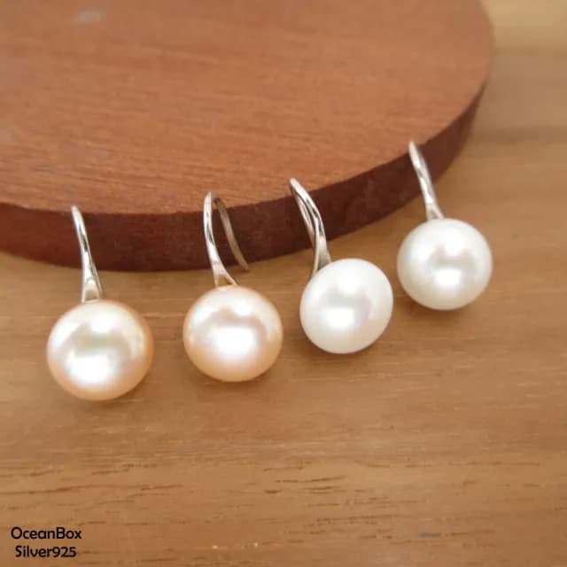 【海洋盒子】天然淡水珍珠。高雅質感針勾式純銀耳環.生日禮物 送禮  新年禮物(925純銀耳環外鍍
