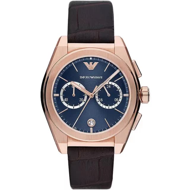 【EMPORIO ARMANI】亞曼尼 雙眼計時手錶-咖啡皮帶/43mm 禮物 送禮 推薦(AR11563)