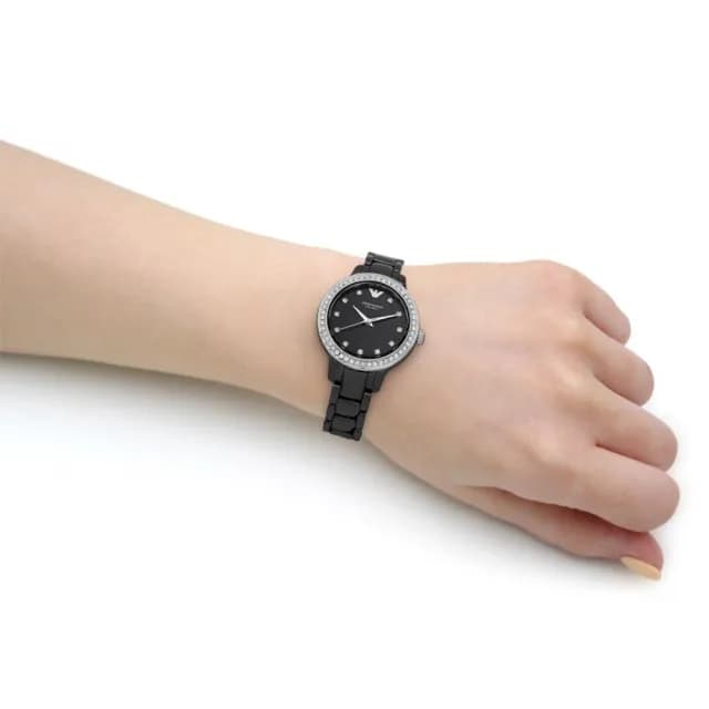 【EMPORIO ARMANI】亞曼尼 陶瓷晶鑽女錶-32mm 禮物 送禮 推薦(AR70008)