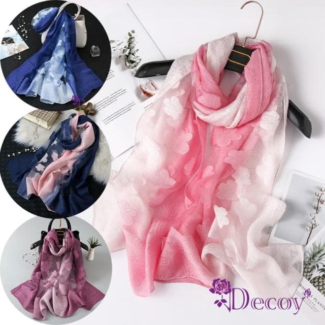 【Decoy】雙色梅花＊漸變名媛雪紡紗透膚披肩圍巾(多色可選)