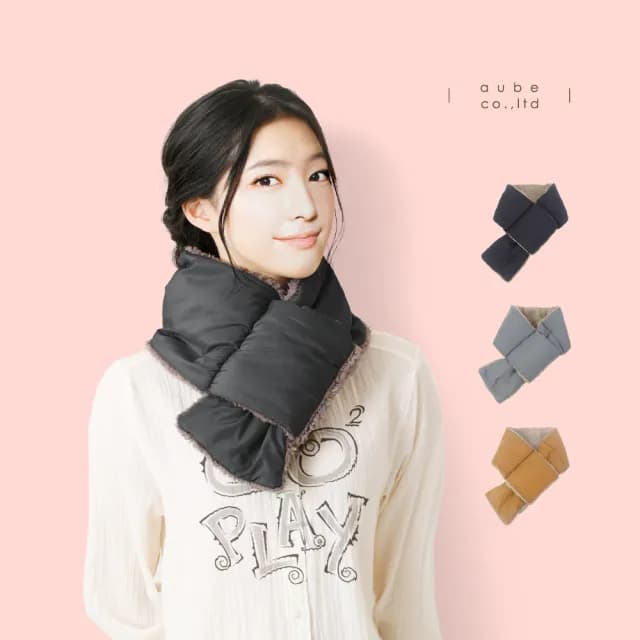 【Aube 日本】微空氣感輕量尼龍絨毛保暖插式圍巾(一秒變身韓劇女主角)