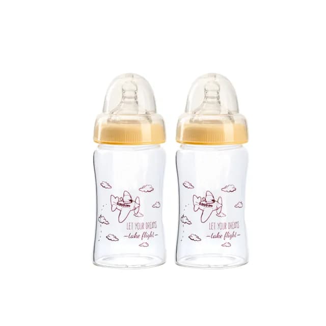 【Piyo Piyo 黃色小鴨】寬口徑晶鑽奶瓶180ml*2