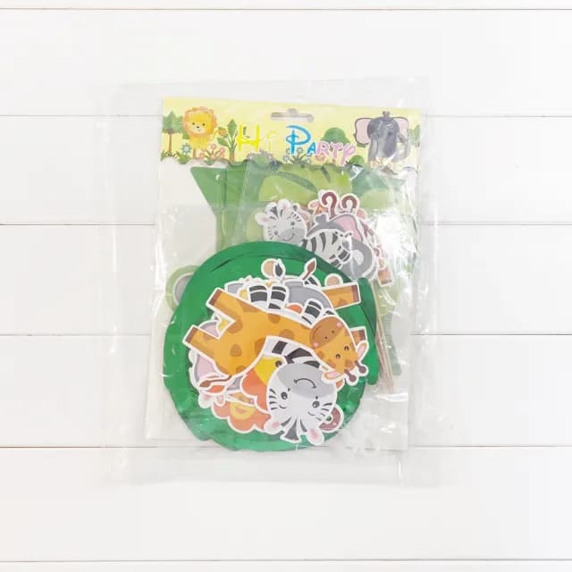 【橘魔法】森林動物生日快樂拉條+蛋糕插牌布置用品(週歲 生日快樂 嬰兒 小童 場景布置 拉條 場地布置)