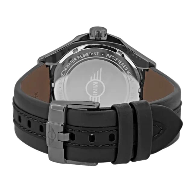 【MINI SWISS WATCHES】石英錶 45mm 黑底橘數字錶面 黑色皮錶帶(黑色 七夕禮物 情人節)