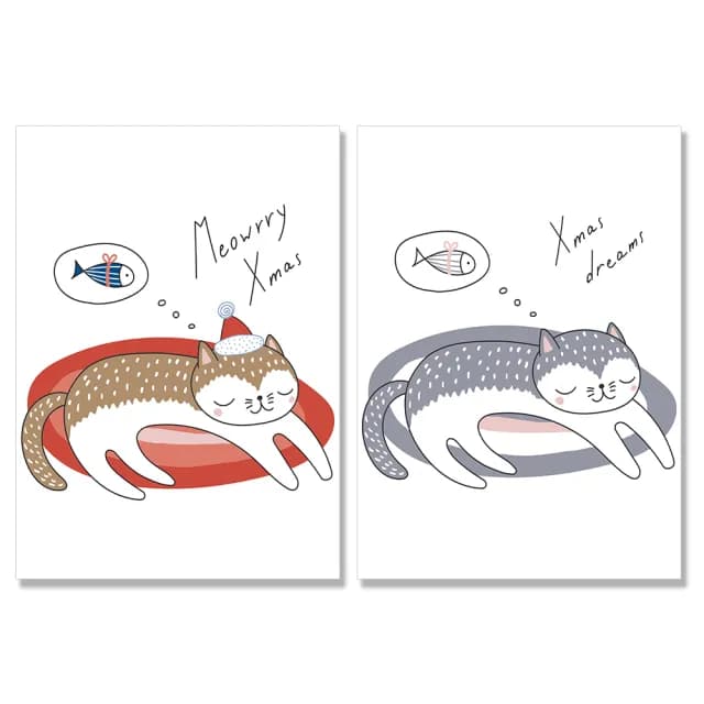 【24mama 掛畫】單聯式 油畫布 可愛 動物 貓咪 裝飾 兒童 節日 禮物 無框畫-30x40cm(聖誕節貓咪)