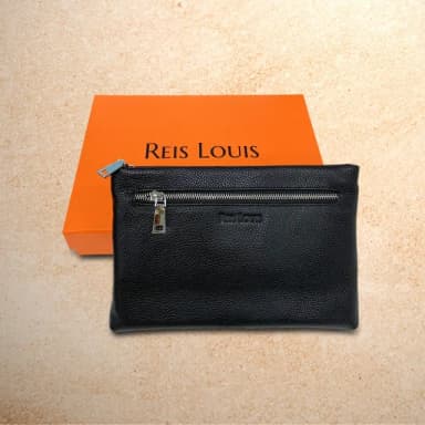 【REIS LOUIS 李斯路易斯】母親節禮物 雙拉鍊素面男士牛皮手拿包(素面 牛皮手拿包)