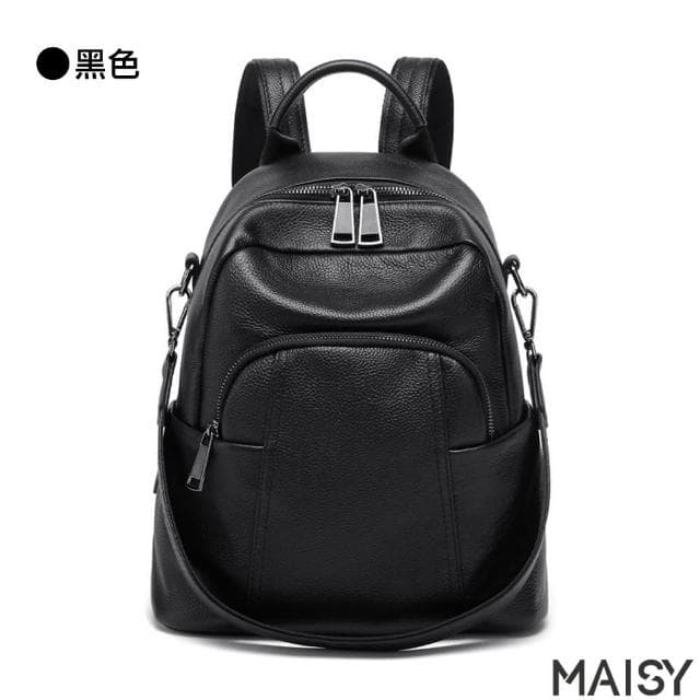 【MAISY】時尚風真皮時尚旅行雙肩包(現+預  黑色 / 紅棕色)