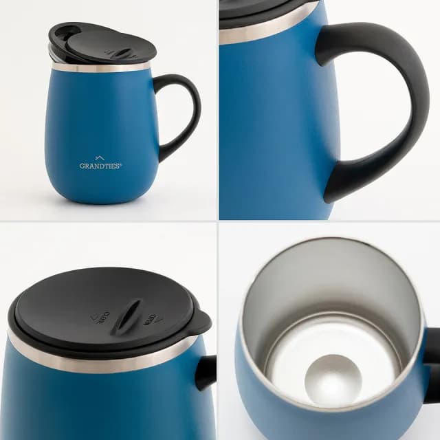 【美國GrandTies】滑蓋式460ML真空不鏽鋼保溫杯/馬克杯黑/白/藍/紅-保冷/保溫(交換禮物首選)
