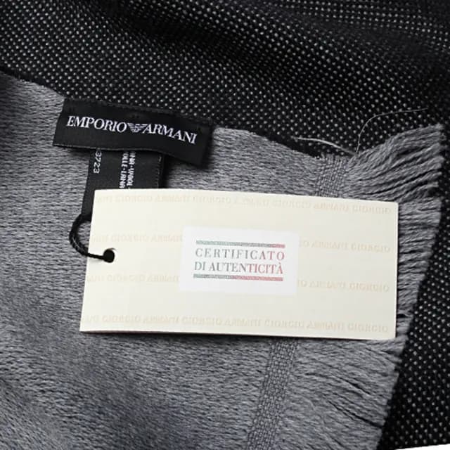 【EMPORIO ARMANI】經典字母LOGO雙色羊毛流蘇圍巾(灰色)
