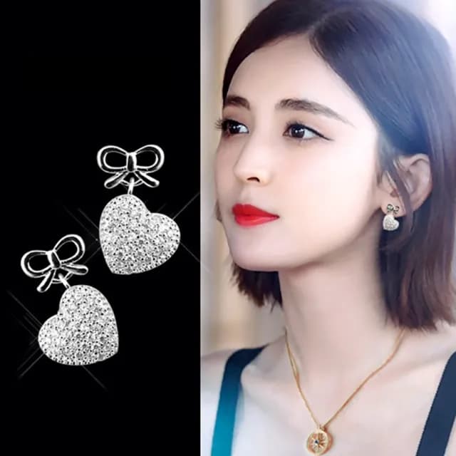 【HaNA 梨花】韓國愛心小巧全細鑽．甜蜜蝴蝶結耳環(針式 耳環 耳飾 耳圈 耳釘)