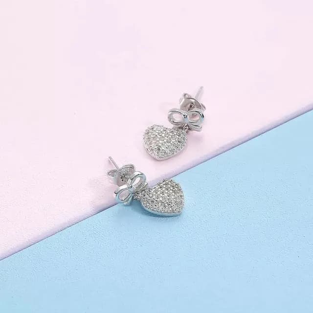 【HaNA 梨花】韓國愛心小巧全細鑽．甜蜜蝴蝶結耳環(針式 耳環 耳飾 耳圈 耳釘)