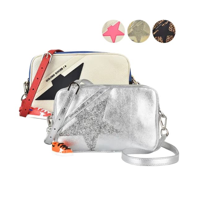 【GOLDEN GOOSE】GOLDEN GOOSE經典LOGO五角星設計牛皮拉鍊斜背相機包(多色)