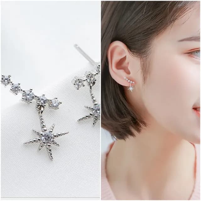 【HaNA 梨花】夜空裡最亮的星．光點鑽石雪花耳環(針式 耳環 耳飾 耳圈 耳釘)
