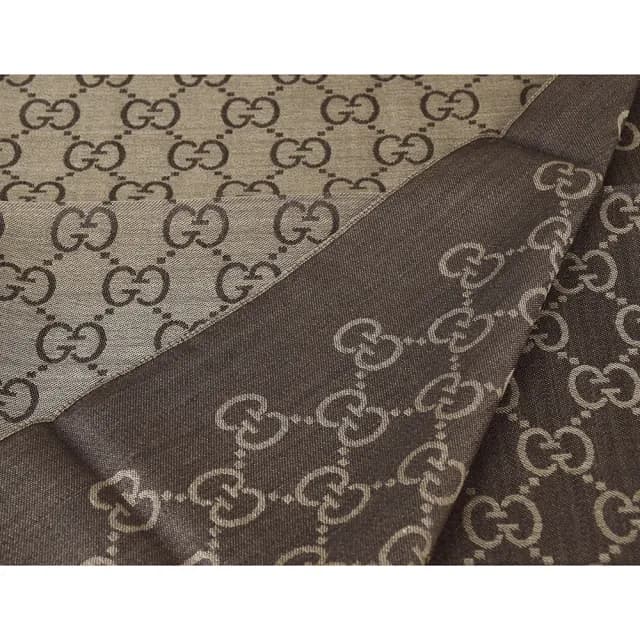 【GUCCI 古馳】GUCCI經典雙G LOGO緹花羊毛圍巾(深褐)