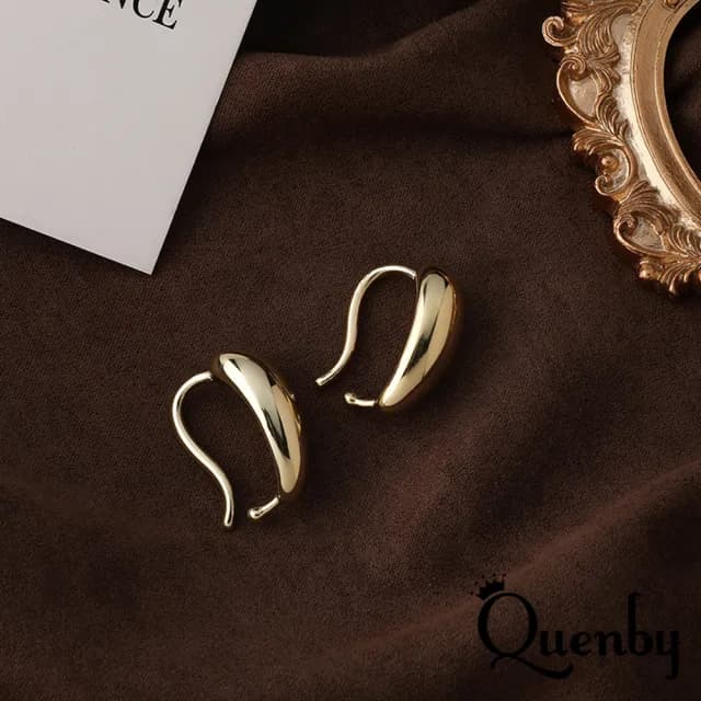 【Quenby】韓國潮感金屬亮面微復古風耳環/耳掛式(耳針/飾品/配件) - momo購物網 - 好評推薦 -