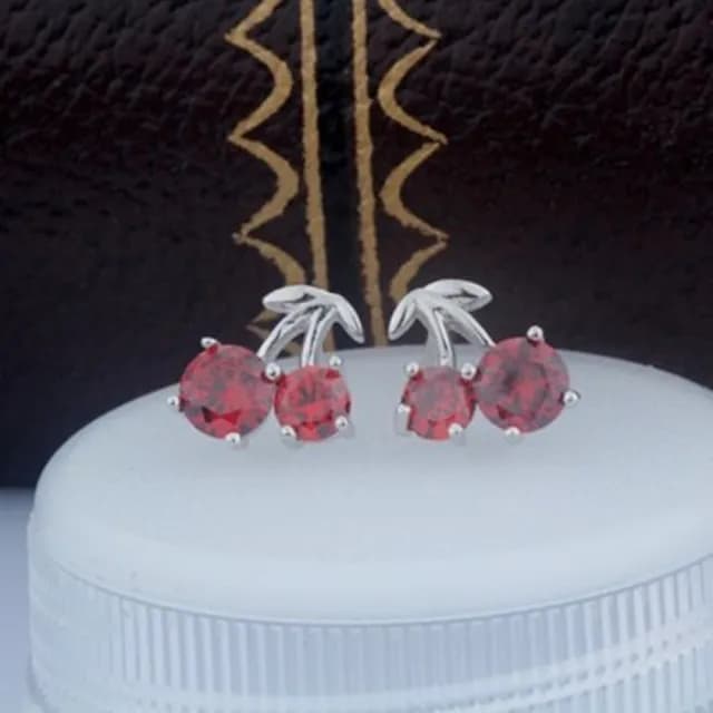 【米蘭精品】現貨+預購 925純銀耳環鑲鑽耳飾(石榴紅甜蜜櫻桃造型情人節生日聖誕節交換禮物女飾品73dy12)