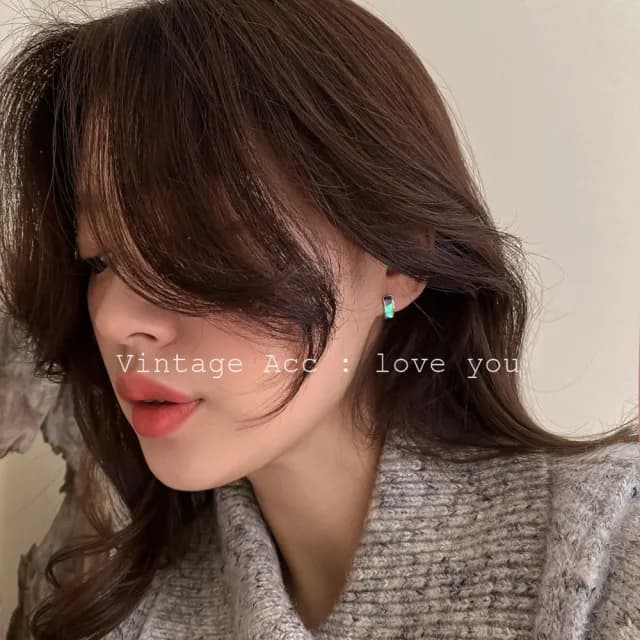 【HaNA 梨花】韓國復古貝石流光溢彩．方塊耳扣耳環(針式 耳環 耳飾 耳圈 耳釘)