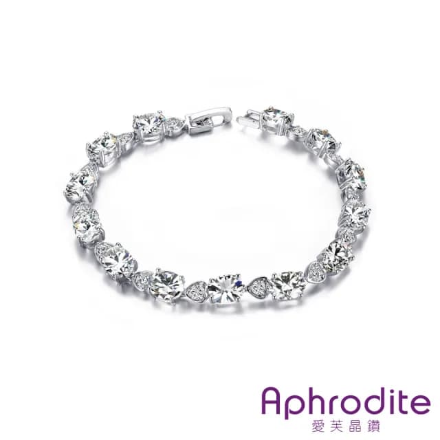 【Aphrodite 愛芙晶鑽】時尚橢圓美鑽串鍊鋯石手鍊(白金色)