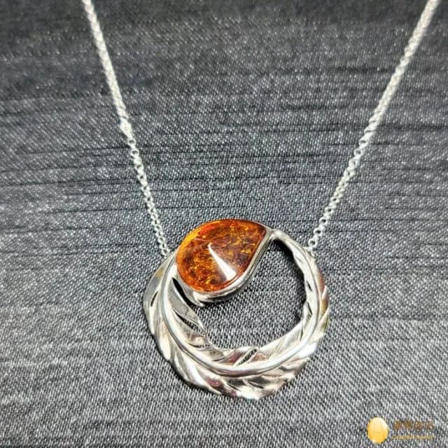 【優雅琥珀】母親節禮物  休閒優雅之 干邑珀銀項鍊(獨特的優雅設計 925純銀精雕)