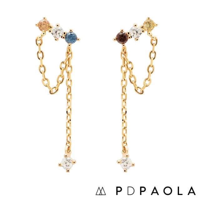 【PD PAOLA】西班牙時尚潮牌 五色彩寶 簡約垂墜式耳環 金色 MANA(925純銀)