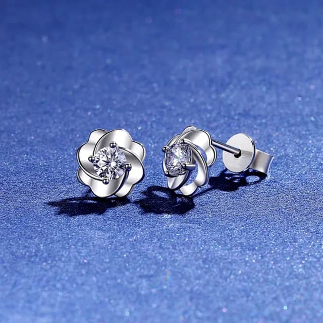 【米蘭精品】現貨+預購 莫桑鑽耳環925純銀耳針(0.3ct單鑽花朵氣質情人節生日禮物女飾品73yk112)