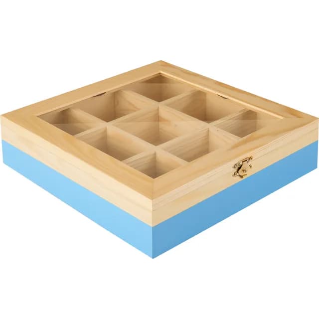 【IBILI】9格木質茶包收納盒 藍 / 咖啡包收納盒 防塵收納盒 茶具