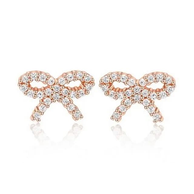 【米蘭精品】現貨+預購 925純銀玫瑰金耳環(鑲鑽優雅蝴蝶結造型情人節生日聖誕節交換禮物女飾品73dy89)